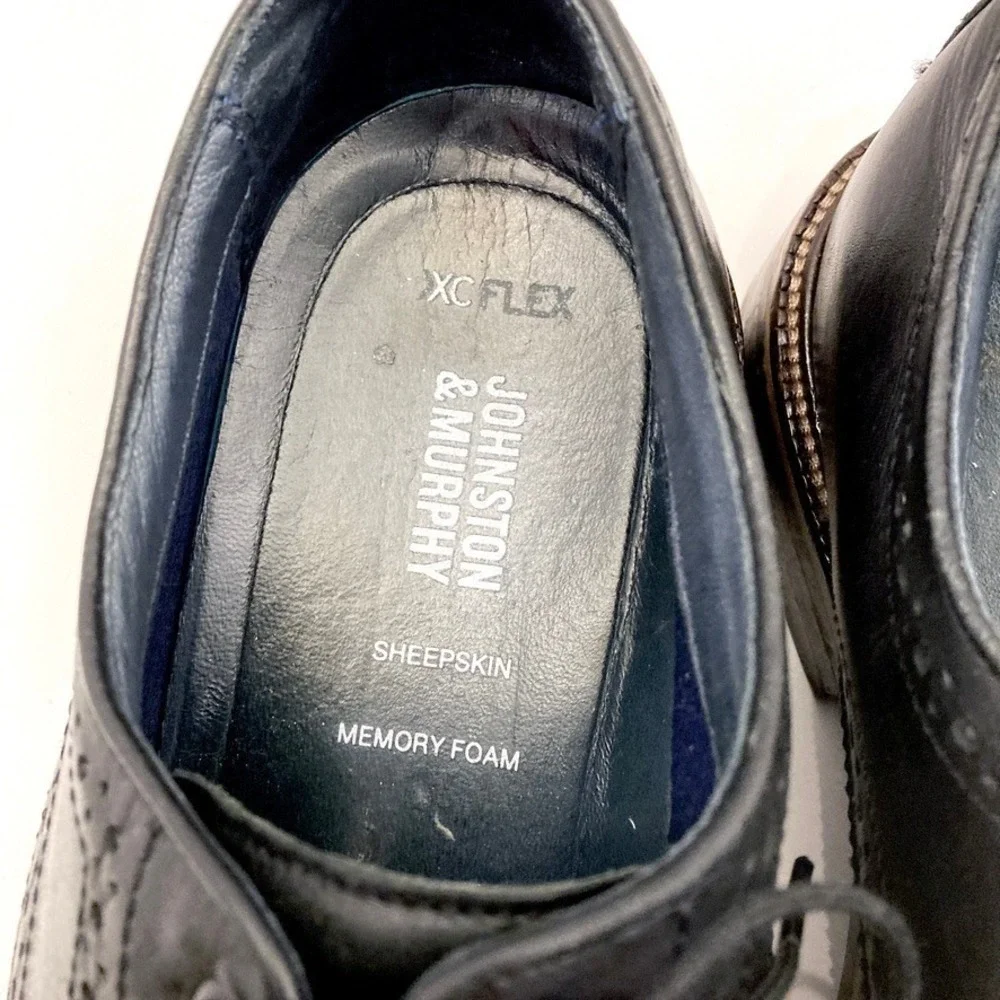 Johnston & Murphy XC Flex Black Sheepskin Leather Lace Up Oxfords Mens 9M